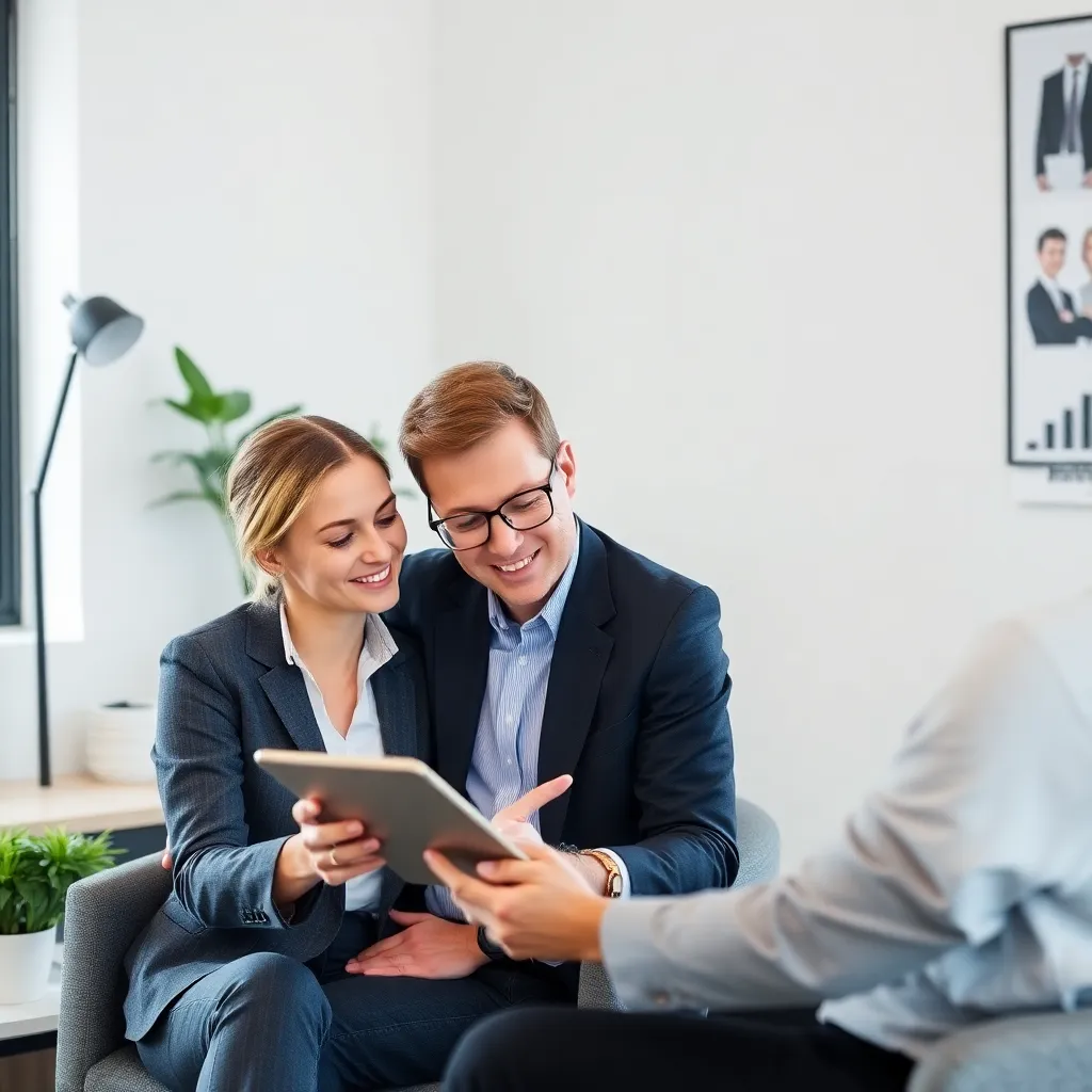 Financieel adviseur helpt klant met spaarplan op tablet