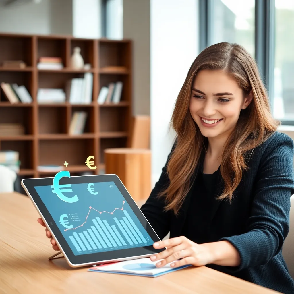 Jonge Nederlandse professional die financiën beheert op tablet